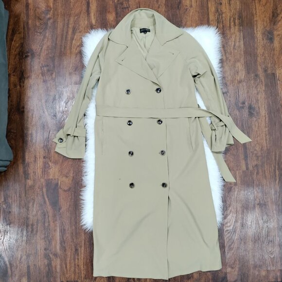 Line and Dot Beige Double Breasted Belted Long Trench Coat Women's Size Small - Picture 7 of 16
